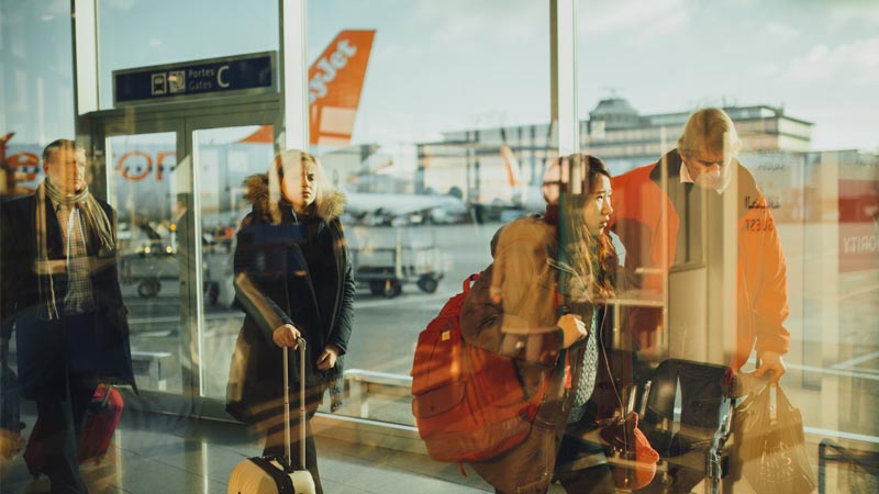 People at busy airport