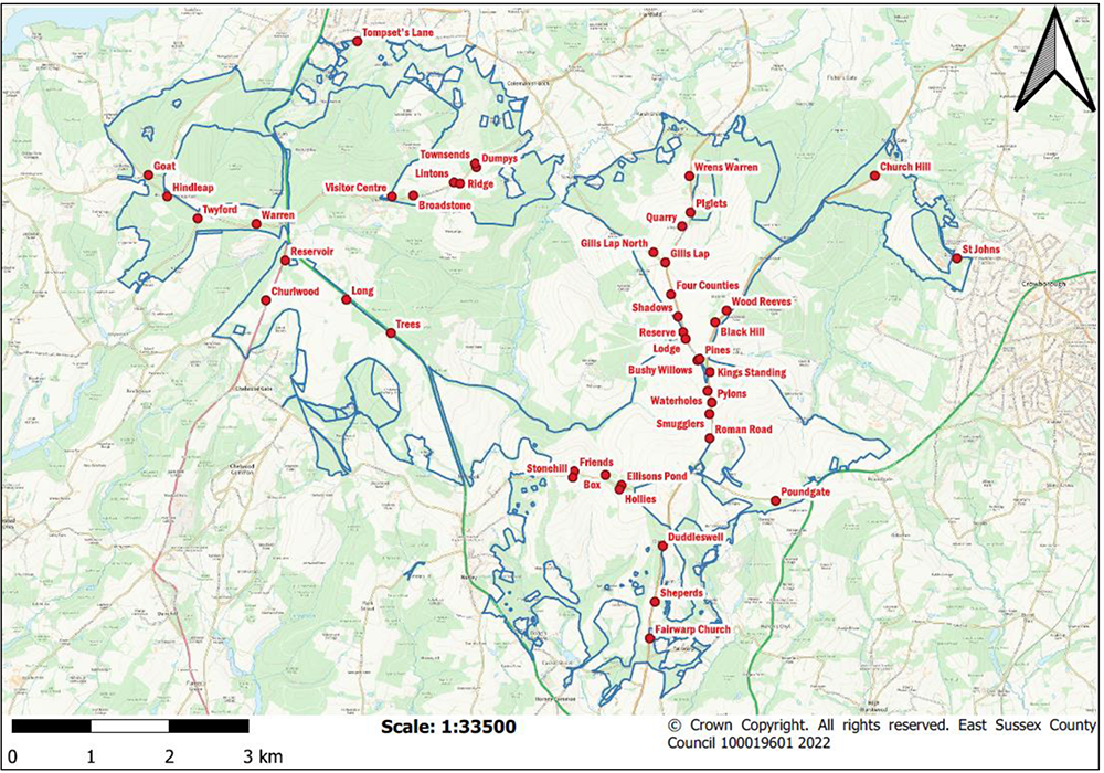 Parking payment locations on Ashdown Forest