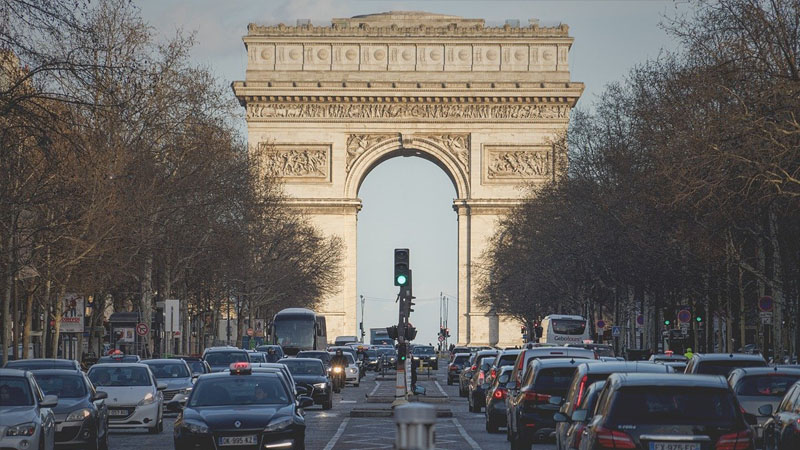 Cars driving in Paris France  - but British drivers with extended licences could be barred from foreign roads