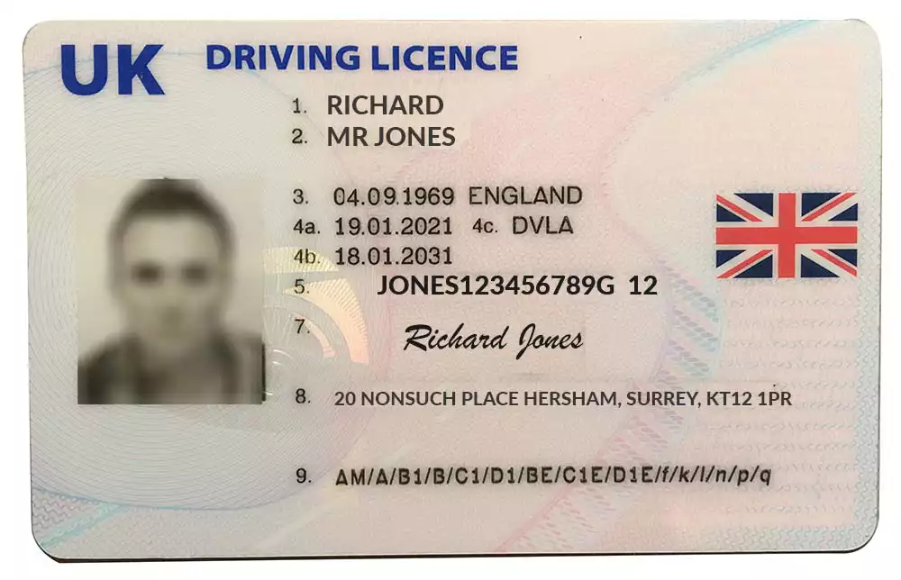 Front of a UK driving licence