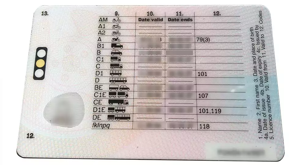 Front of a UK driving licence