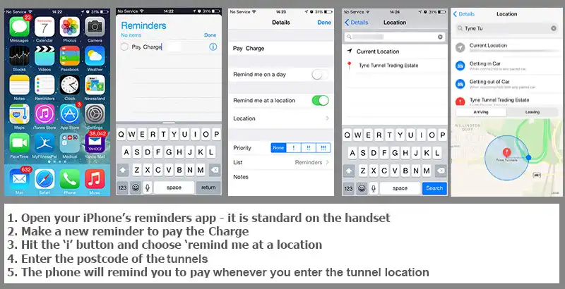iPhone reminder for Tyne Tunnels